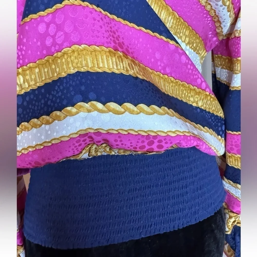 Vintage Adrianna Papell 100% Silk Top Sz 10 Rope Chain Pattern Designer Blouse - Picture 7 of 9